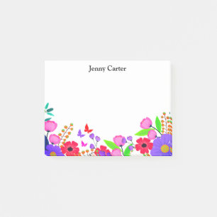 Elegante rosa, violette Blumen und Schmetterling Post-it Klebezettel