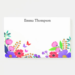 Elegante rosa, violette Blumen und Schmetterling Post-it Klebezettel