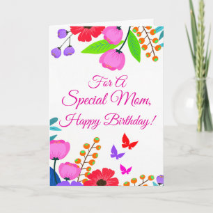 Elegante rosa, violette Blumen und Schmetterlingsb Karte