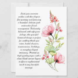 Elegante rosa Wasserfarbe Blumen Grußkarte Karte
