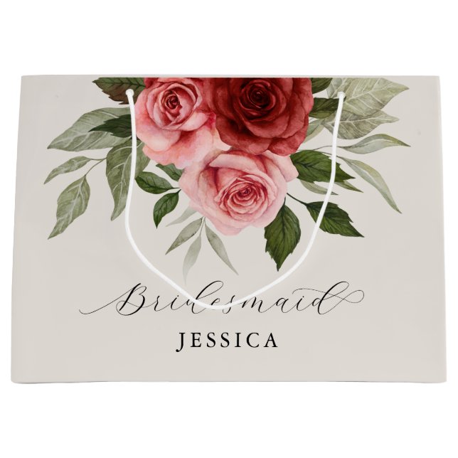 Elegante Rosa Wasserfarbe Blumengestelle Große Geschenktüte (Vorderseite)