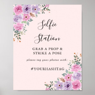 Elegante rosa Wasserfarbe Blumenhochzeit Poster
