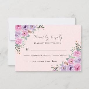 Elegante rosa Wasserfarbe Blumenhochzeit RSVP Karte