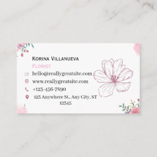 Elegante rosa Wasserfarbe Floral Florist Visitenkarte