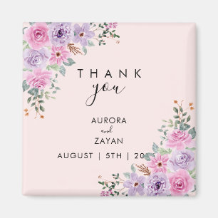 Elegante rosa Wasserfarbe Floral Hochzeit Magnet