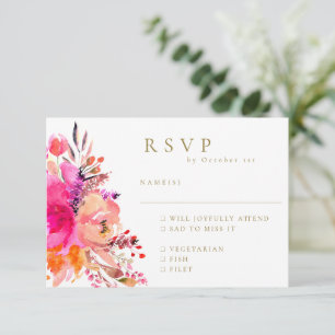 Elegante rosa Wasserfarbe Floral Hochzeit RSVP Mah Karte