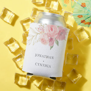 Elegante rosa Wasserfarbe goldene Blumenhochzeit Dosenkühler