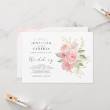 Elegante rosa Wasserfarbe goldene Blumenhochzeit