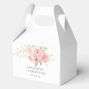 Elegante rosa Wasserfarbe goldene Blumenhochzeit Geschenkschachtel