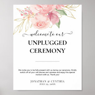 Elegante rosa Wasserfarbe goldene Blumenhochzeit Poster