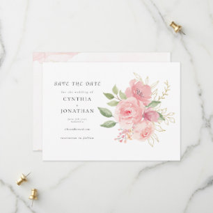 Elegante rosa Wasserfarbe goldene Blumenhochzeit Save The Date