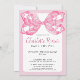 Elegante rosa Wasserfarbe Schleifen-Baby-Party Einladung