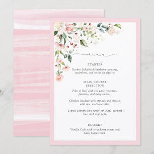 Elegante rosa Wasserfarben-Blumen-Braut-Party Menükarte