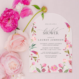 Elegante rosa Wasserfarben-Blumen Brautparty Acryleinladungen