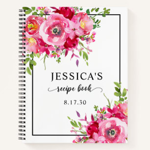 Elegante rosa Wasserfarben-Blumen-Dusch-Rezept Notizbuch