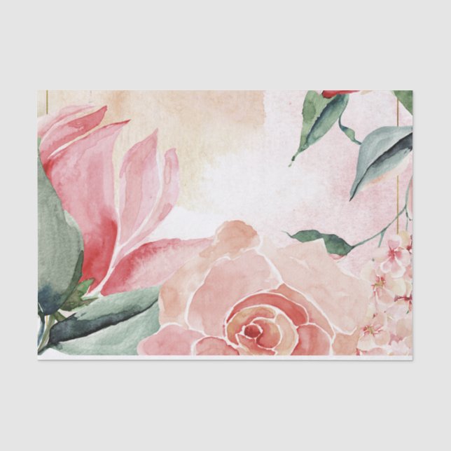 Elegante rosa Wasserfarben, florale Dekoupage Seidenpapier (Vorderseite)