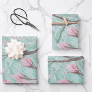 Elegante rosa Wasserfarben Kirschblüten am Eingang Geschenkpapier Set