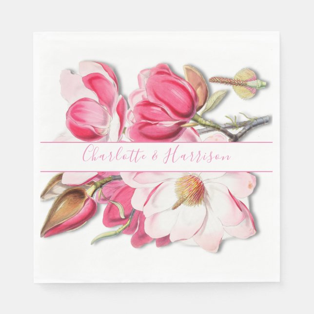 Elegante Rosa Wasserfarben Magnolia Hochzeit Serviette (Vorderseite)