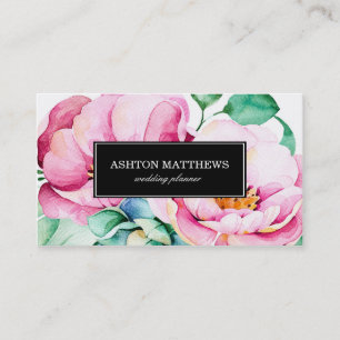 Elegante rosa Watercolor-Blumen Visitenkarte