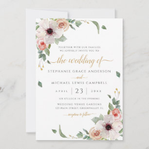Elegante Rosa Watercolor Blumenhochzeit Einladung