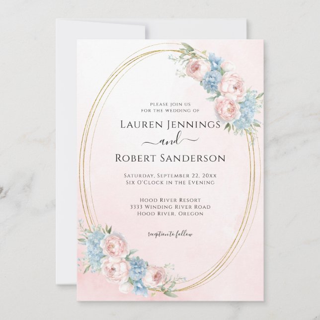 Elegante Rosa Watercolor Blumenhochzeit Einladung (Vorderseite)