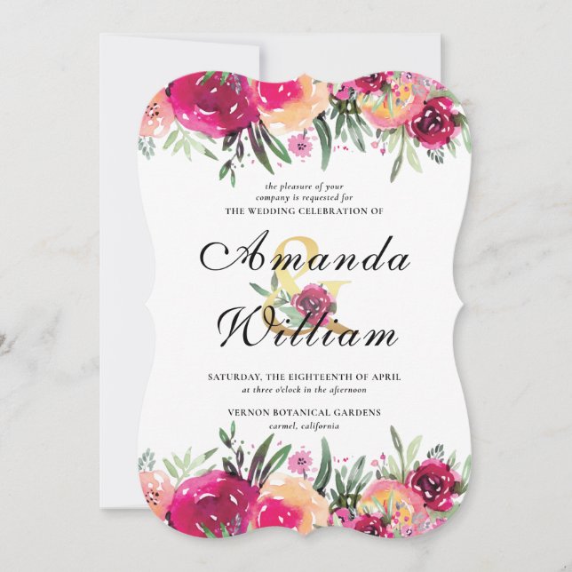 Elegante Rosa Watercolor Blumenhochzeit Einladung (Vorderseite)