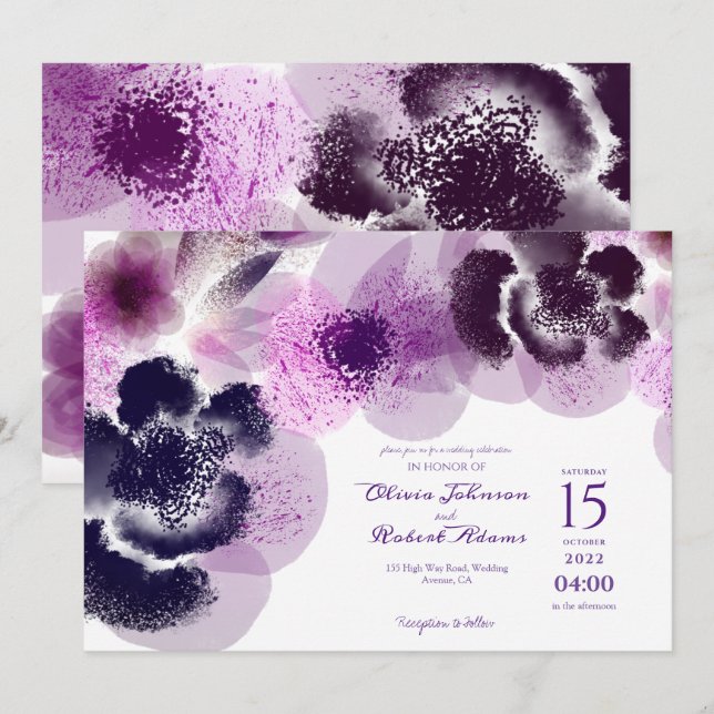 Elegante Rosa Watercolor Blumenhochzeit Einladung (Vorne/Hinten)