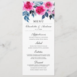 Elegante Rosa Watercolor Blumenhochzeit Menükarte