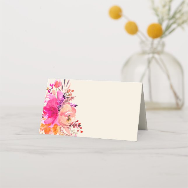 Elegante Rosa Watercolor Blumenhochzeit Platzkarte (Vorderseite)
