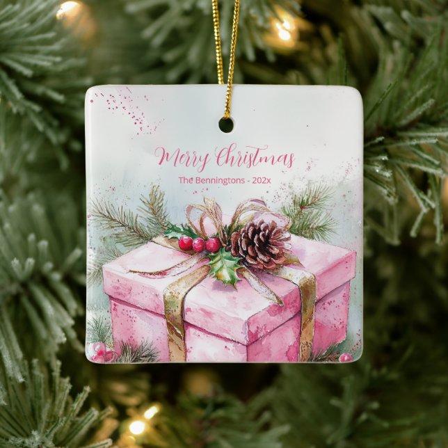 Elegante Rosa Weihnachten Keramikornament (Baum)