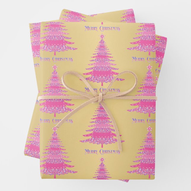 Elegante Rosa Weihnachtsbaum Gold Foil Geschenk Geschenkpapier Set (Beispiel)