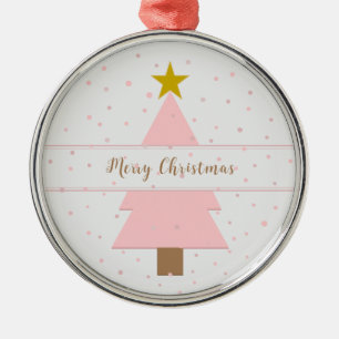Elegante Rosa Weihnachtsbaum & Golden Star Snowy Ornament Aus Metall