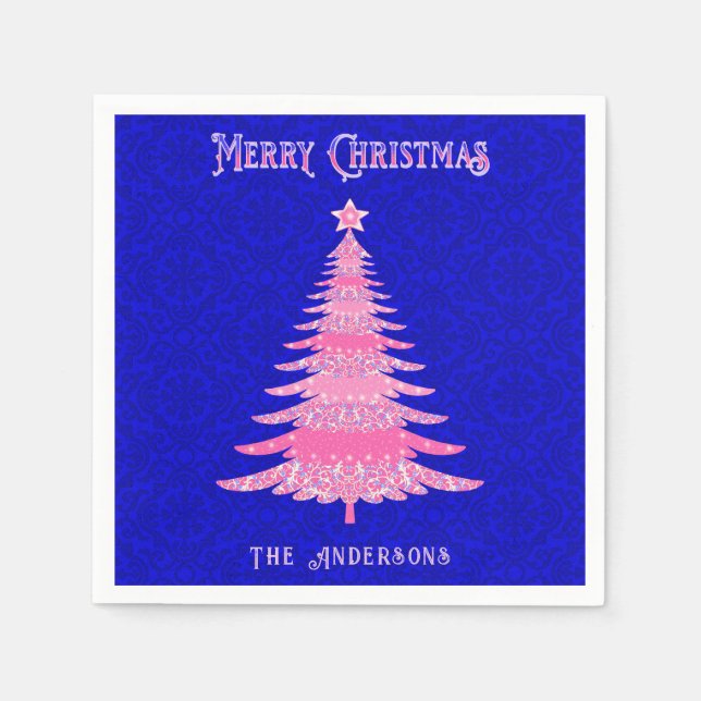 Elegante Rosa Weihnachtsbaum Personalisierte Schne Serviette (Vorderseite)