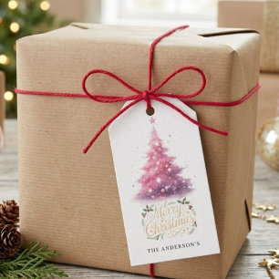 Elegante rosa Weihnachtsbaum Winter Geschenkanhänger