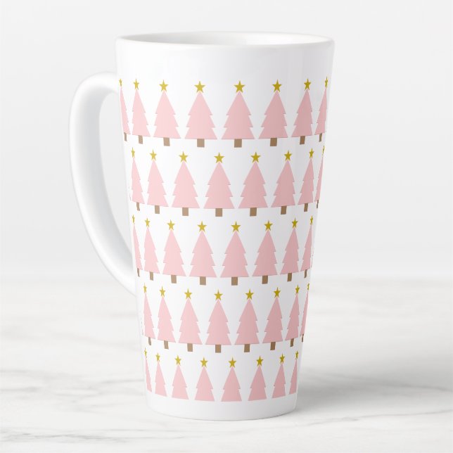 Elegante, rosa Weihnachtsbaumreihe, Goldene Sterne Milchtasse (Linke Ecke)