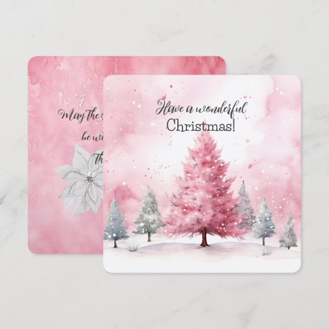 Elegante Rosa Weihnachtsbaumszene im Winter Karte (Vorne/Hinten)