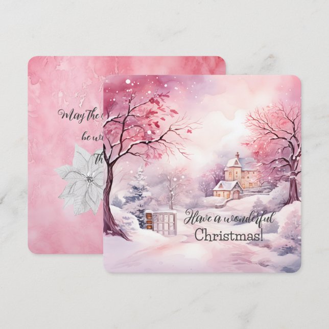 Elegante Rosa Weihnachtsbaumszene im Winter Karte (Vorne/Hinten)