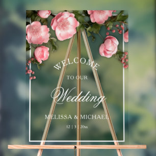 Elegante rosa weiße 3D-Rosen Hochzeit Acrylschild