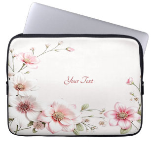 Elegante rosa weiße Blumen-Laptop-Hülle Laptopschutzhülle