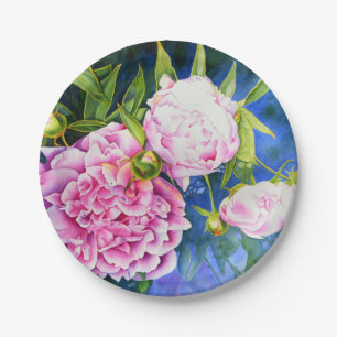 Elegante rosa weiße klassische Wasserfarbe floral Pappteller