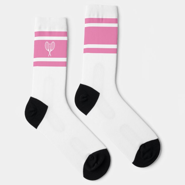 Elegante Rosa Weiße Stripe Tennis Racket Sportlich Socken (Rechts)