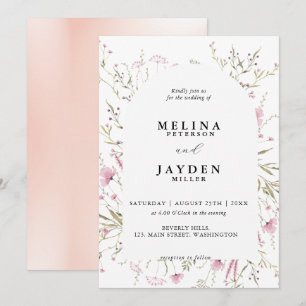 Elegante Rosa Wild-Floral Arch Wedding Einladung