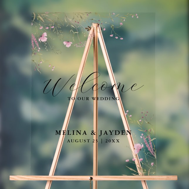 Elegante Rosa Wild Floral Simple Wedding Willkomme Acrylschild (Neutral)