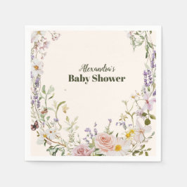 Elegante Rosa Wildblume Boho Baby Shower Serviette
