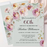 Elegante Rosa Wildblume Floral 60. Geburtstagspart Feiertagskarte<br><div class="desc">Beginnen Sie dieses besondere 60. Geburtstagsfest in elegantem Stil mit dieser wunderschönen femininen, sanften Blumeneinladung mit Aquarell-gemischten Wildblumen und dem anschließenden Grün. Der gesamte Text kann für Ihr Party personalisiert sein, auch für den Ehrengast. Wenn Sie besondere Wünsche haben oder Unterstützung beim Design benötigen, senden Sie einfach einen Chat und...</div>