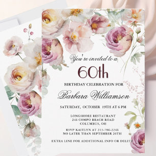 Elegante Rosa Wildblume Floral 60. Geburtstagspart Feiertagskarte