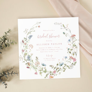 Elegante Rosa Wildblume Rustic Boho Brautparty Einladung