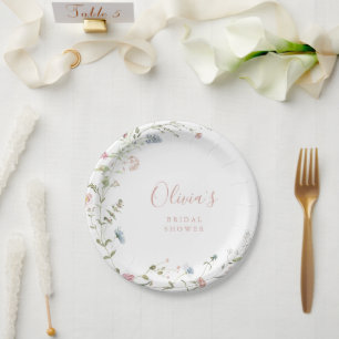 Elegante Rosa Wildblume Rustic Boho Brautparty Pappteller