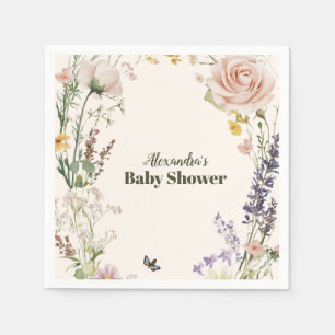 Elegante rosa Wildblume rustikale Boho-Baby-Party Serviette