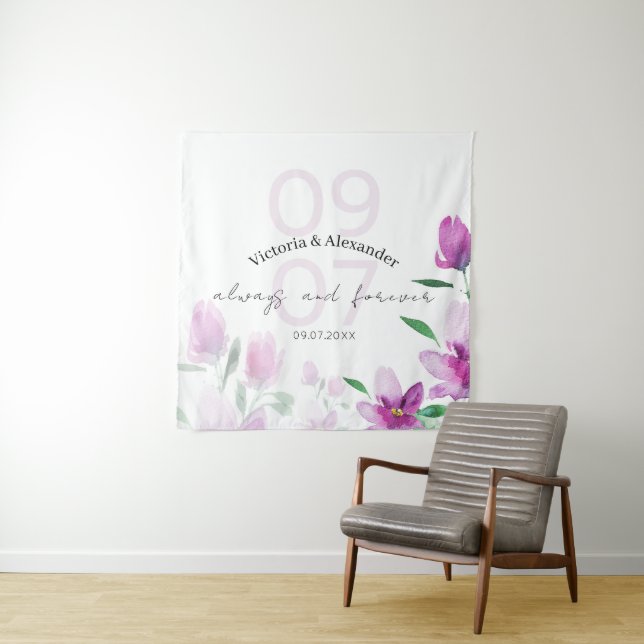 Elegante rosa Wildblumen Wasserfarben Wandteppich (Beispiel)